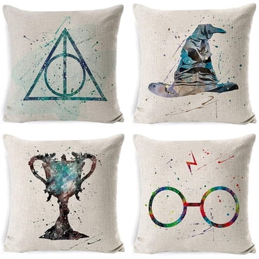 JOOCAR 4PC Decorative Pillowcase Set Throw Pillow case Pillow Cover Cotton Linen Cushion Covers for Home/car/bar/Restaurant 18 x 18 inch-Harry Potter