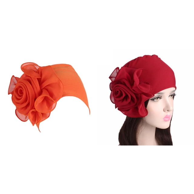 Lot de 2 (Rouge 1 Pcs et Orange 1 Pcs) Multipack Casquette de Course Hommes Casquette Chapeau Turban Pile Casquette de Course Fleurs Femmes Grande Casquette Rétro Casquette Dames Casquettes de Baseball
