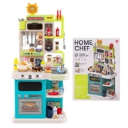 Costway Kids Kitchen Playset with Realistic Sounds Lights Play Sink 95 PCS Accessories Blue