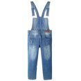 thumbnail image 3 of KIDSCOOL SPACE Big Girls Ripped Denim Overalls, Adjustable Elastic Waistand Inside Stretch Jeans Jumpsuit,Light Blue,13-14 Years, 3 of 5
