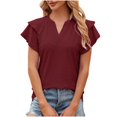 thumbnail image 3 of AherBiu Boho Tops for Women Layered Ruffle Short Sleeve Shirts Notch V Neck Summer Casual Tunic Top Blouse, 3 of 4