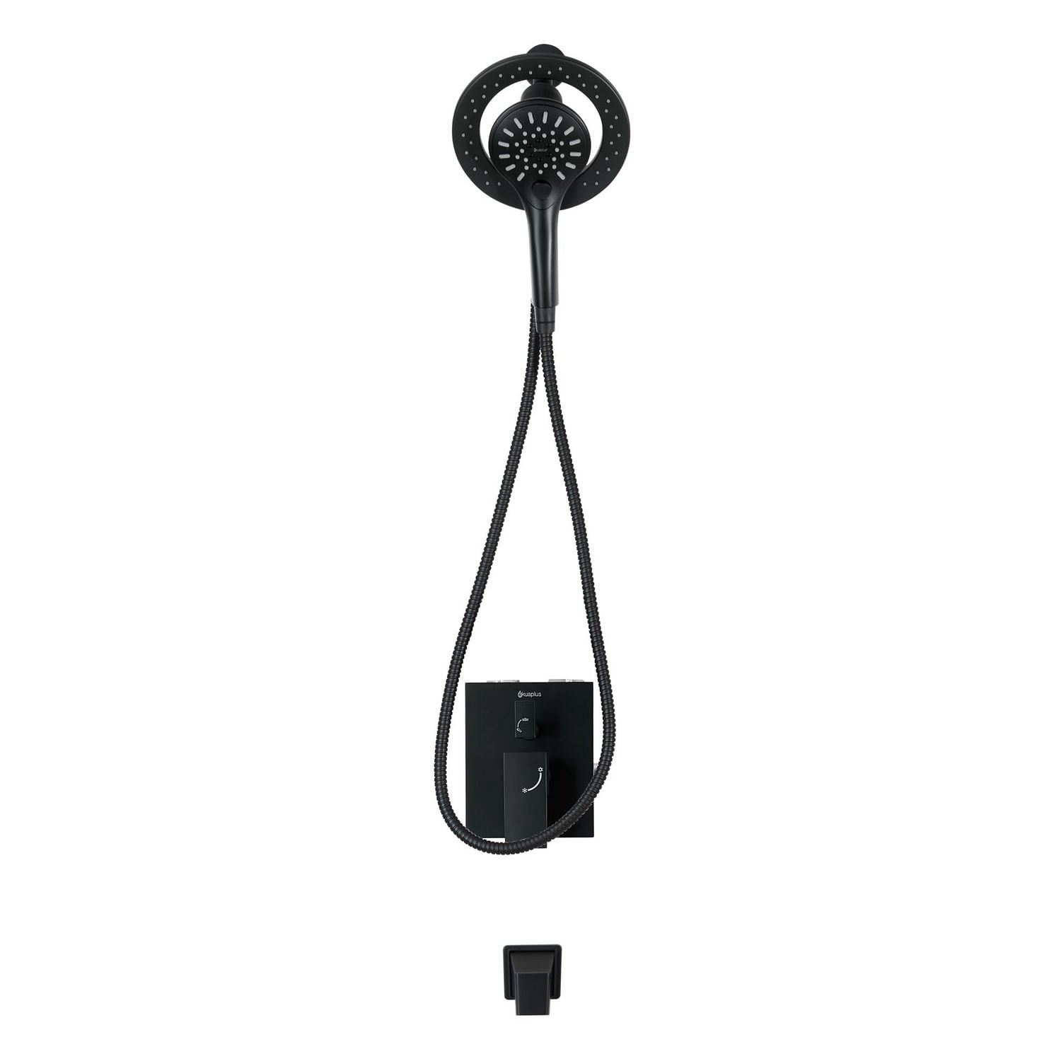 Robinet de bain-douche noir à pression équilibrée/inverseur 3 voie carré akuaplus(MD), douche à main aimantée 3 réglages avec pommeau et bec de bain