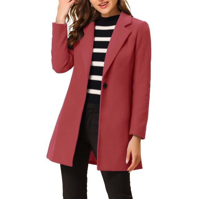 INSPIRE CHIC Manteau Long Classique pour Femme à Revers Cranté, Manches Longues, TP Rose Foncé