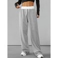 thumbnail image 4 of Women'S Contrast Color Waistband Sweatpants Wide Leg Pants with Drawstring Buckle Light Linen Gray L, 4 of 8