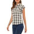 thumbnail image 4 of INSPIRE CHIC Chemise à Carreaux pour Femme à Col Pointu, Manches Courtes à Revers, Boutonnée, S Blanc, 4 of 7