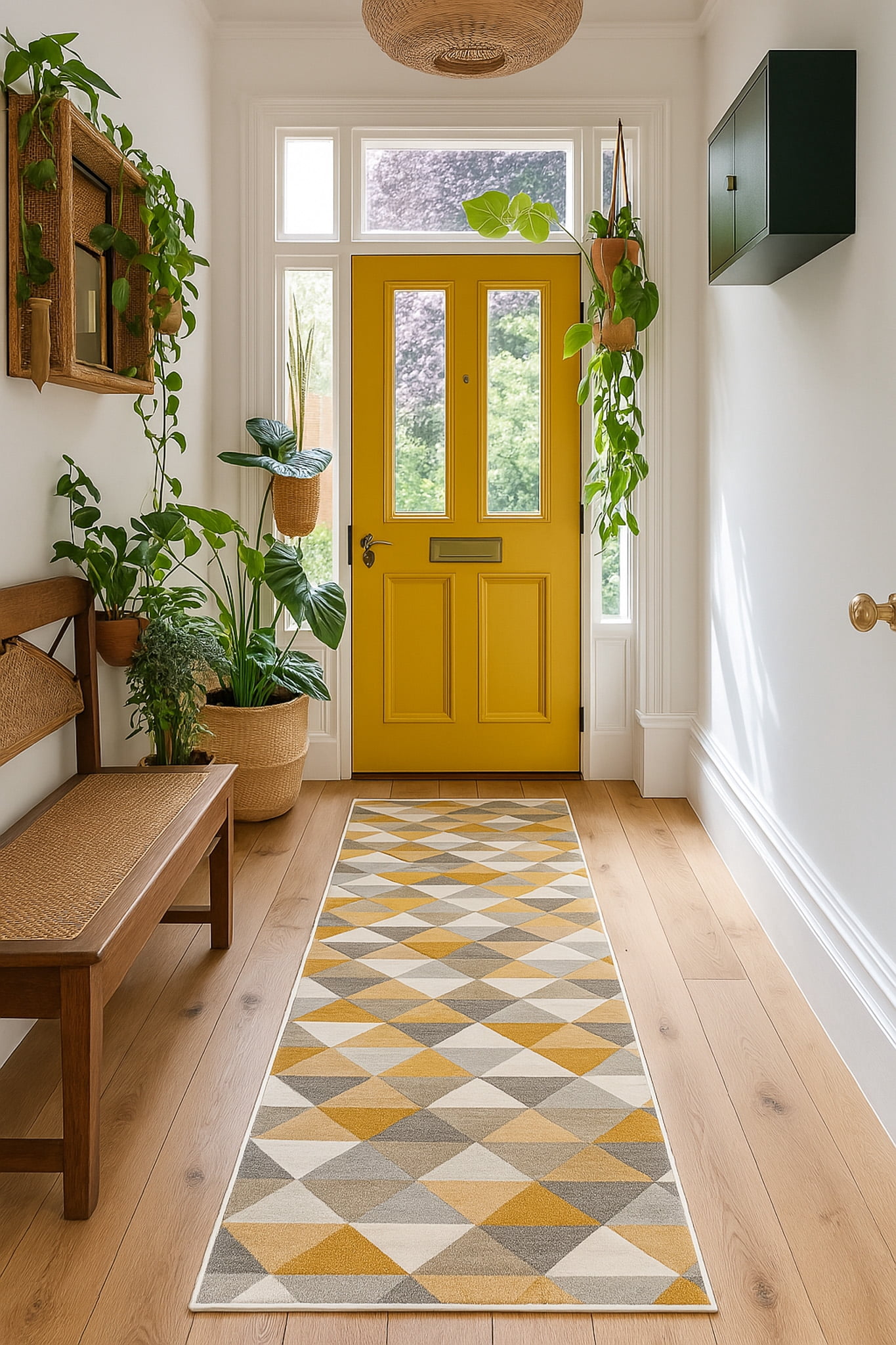 Tapis Branch Savannah 2' x 9' (Taille exacte : 2'3" 9') de couloir moderne du milieu siècle, jaune beige, géométrique pour entrée, couloir, salle bain et cuisine