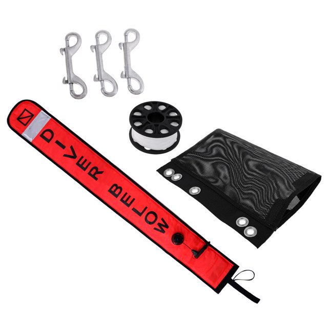 4ft High Visibility Reflectice SMB Surface Marker Buoy + Finger Spool 30m Snap for Scuba Diving Snorkeling Free Diving