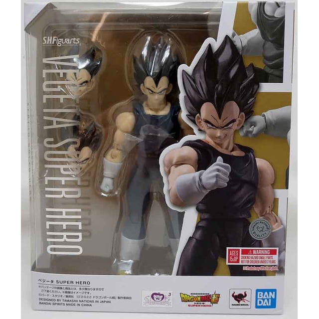 Dragon Ball Dragonball Super Super Hero Figurine Articulée de 6 Pouces S.H. Figuarts - Vegeta (Réédition) par Tamashii Nations. Cette Figurine Articulée de Collection Multicolore Met en Vedette Vegeta Tel Que Vu dans le film 2022 « Dragon Ball Super : Super Hero », avec Sculpture et articulation Détaillées. l'Ensemble Comprend le Corps Principal, Trois Parties d'Expression Optionnelles, Trois Mains Gauche et Quatre Droite Optionnelles. Emballé dans une Boîte de Présentation avec Image de Marque, Bandai et S.H. Figuarts. Convient