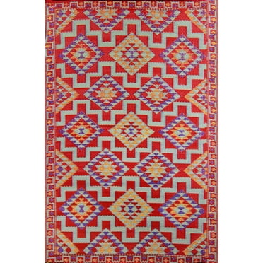 Erbanica Tapis Réversible Rouge Moroccan Intérieur Extérieur 4 Pieds x 6 Pieds