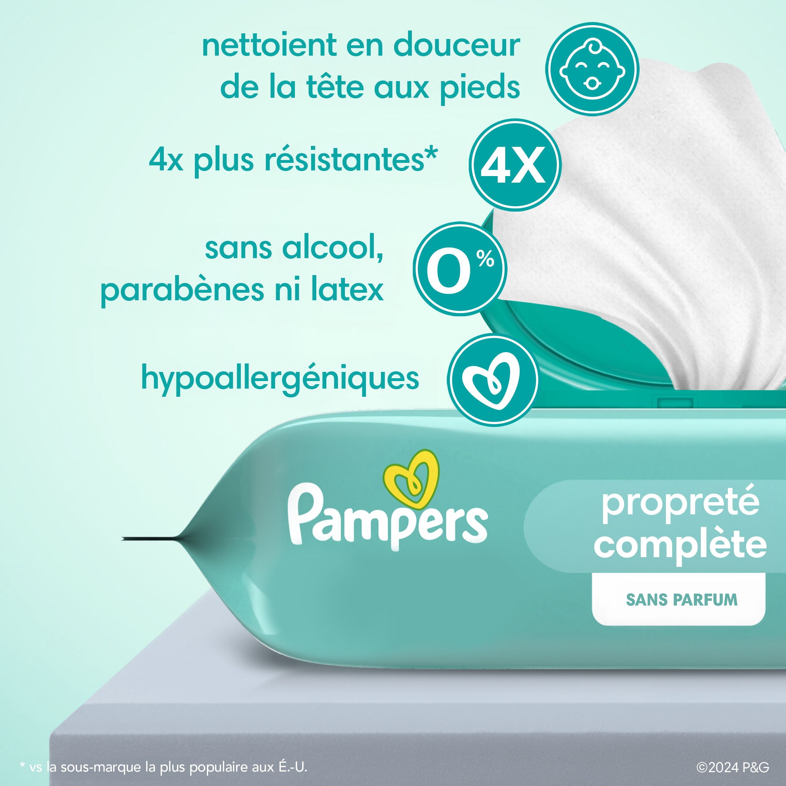 Lingettes pour bébés Pampers Complete Clean, sans parfum, 10X boîtes distributrices, 720 lingettes
