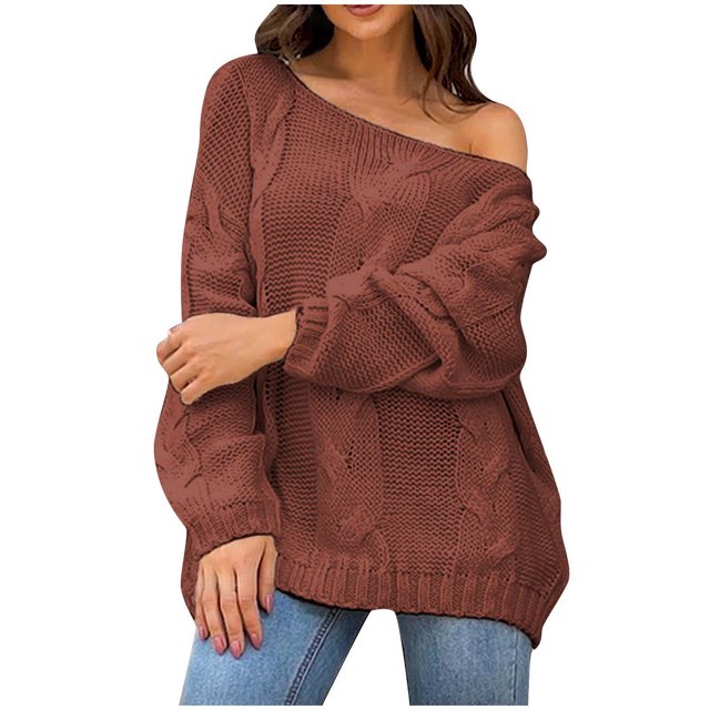 cfhntfmh Womens Oversized Sweater 2024 Fall Fashion Pullover Sweaters Cable Knit Thermal Solid Sweater Tops