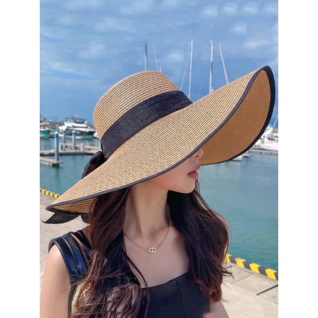 1 Pce Accessoires de Mode pour Femmes Chapeau de Paille Décor Nœud Plage Été