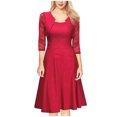 thumbnail image 5 of Jusqu'à 65 % de Rabais! Robes d'Été Mode pour Femmes 2024 Grande Taille Tempérament Manches Trois Quarts Faux Deux Pièces Encolure Patchwork Grande Jupe Robe en Dentelle, 5 of 5