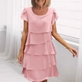 thumbnail image 2 of Sentmoon A Line Dresses for Women Summer Solid Color Flowy Dresses for Women Crew Neck Short Sleeve Vacation Plus Size Shirt Dress for Daily and Commute Pink XXL, 2 of 7