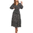 thumbnail image 1 of Robe Maxi de Soirée Décontractée pour Femme, Bohème, à Imprimé Léopard, à Volants, à Manches Longues, à Col en V, Fluide, 1 of 7