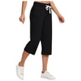thumbnail image 2 of Jsaierl Women's Cotton Linen Elastic Drawstring Waist Capris, Solid, 2 of 6