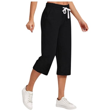 Womens Capris Workout Pants Straight-Leg Pant Leg Cut Tall Size Polyester Womans Capris Pants Capris Pants Style C-69 Black XXL