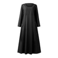 thumbnail image 4 of Robe T-Shirt Mode Femme Manches Longues Couleur Unie Coton Lin Col Rond Robe avec Poches Robes pour Femmes 2023 Décontracté en Liquidation, 4 of 5