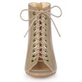 thumbnail image 2 of Unique Bargains Bottines à Talon Épais à Bout Ouvert à Lacets devant pour Femme Couleur Chair (Taille 7), 2 of 6