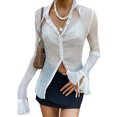 thumbnail image 1 of Kmbangi Chemise Froncée pour Femmes à Manches Longues Évasées, Col à Revers, Simple Boutonnage, Coupe Ajustée, 1 of 9