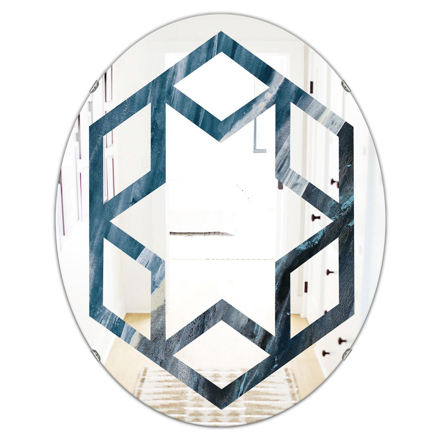 Designart 'Splash Blue Indigo' Miroir mural ovale moderne - Étoile hexagonale 24x36