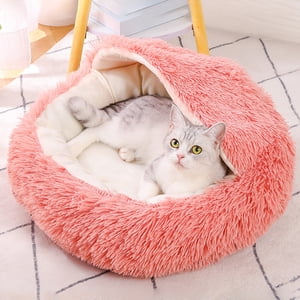 Wzzjkit Semi Enclosed Kitty Bed Indoor Pet Bed with Cover Non Slip Artificial Fluff Shells Shaped Pet Bed Dog Bed Winter Warm Cats Bed