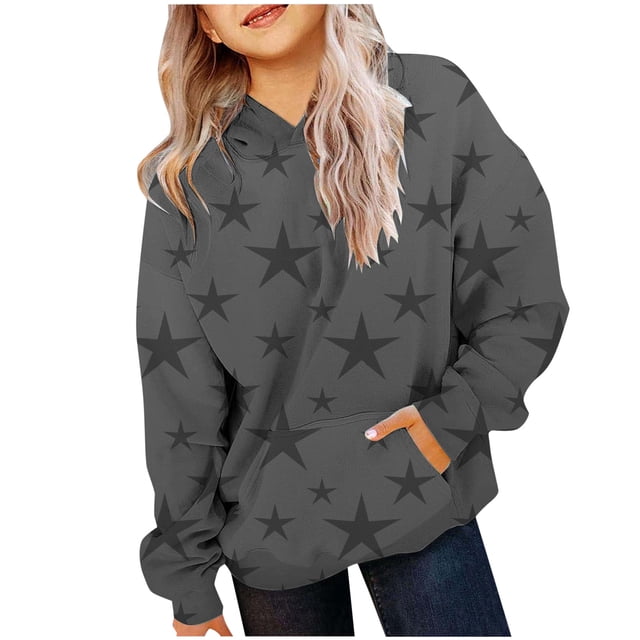 FAOWME Sweat à Capuche Imprimé à Manches Longues pour Filles Gris 2-3 Ans