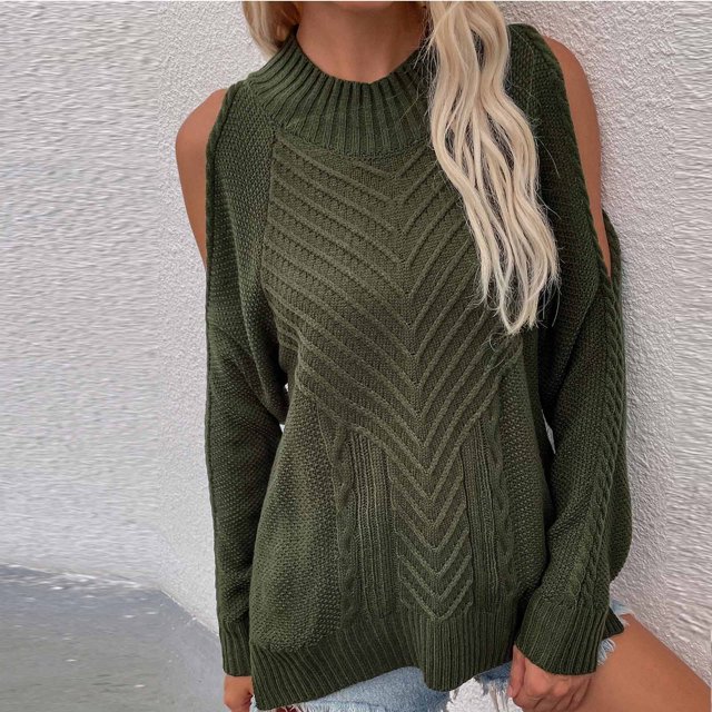 RKSTN Chandails pour Femmes Mode Couleur Unie Décontracté Col Rond Manches Longues T-Shirt Ample Blouse Hauts Chandail Chandails d'Automne