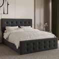 thumbnail image 4 of Bed Frame with 4 Storage Drawers and Upholstered Headboard, Queen/Full Size Upholstered Mattress Foundation with Linen Fabric/PU Leather/Velvet, No Box Spring Needed, 4 of 7