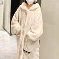 thumbnail image 5 of Penkiiy Women Cute Warm Flannel Plush Bathrobes Star Pattern Hooded Button up Long Robe L White, 5 of 5