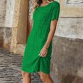 thumbnail image 4 of Mceream Robes pour Femmes Été Décontracté 2026 Élégantes Robes Courtes Col Rond Manches Courtes Robe Midi Coupe Ample Robes Droites Mode Vacances Plage Robe d'Été Vert P, 4 of 7