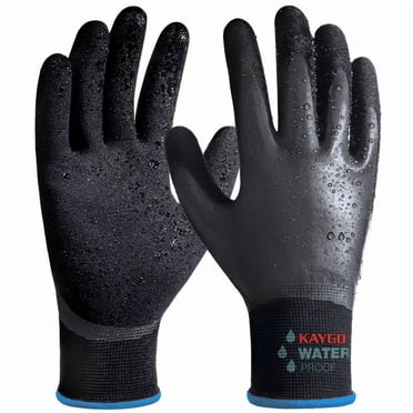 KAYGO Waterproof Work Gloves for Men and Women, Rubber Coated Non-slip Working Gloves for Garden, Outdoor Construction, KG150, Black, M
