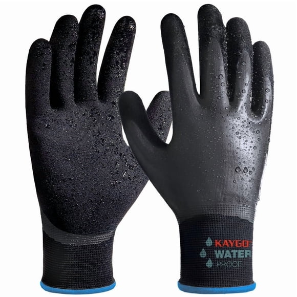 KAYGO Waterproof Work Gloves for Men and Women, Rubber Coated Non-slip Working Gloves for Garden, Outdoor Construction, KG150, Black, M