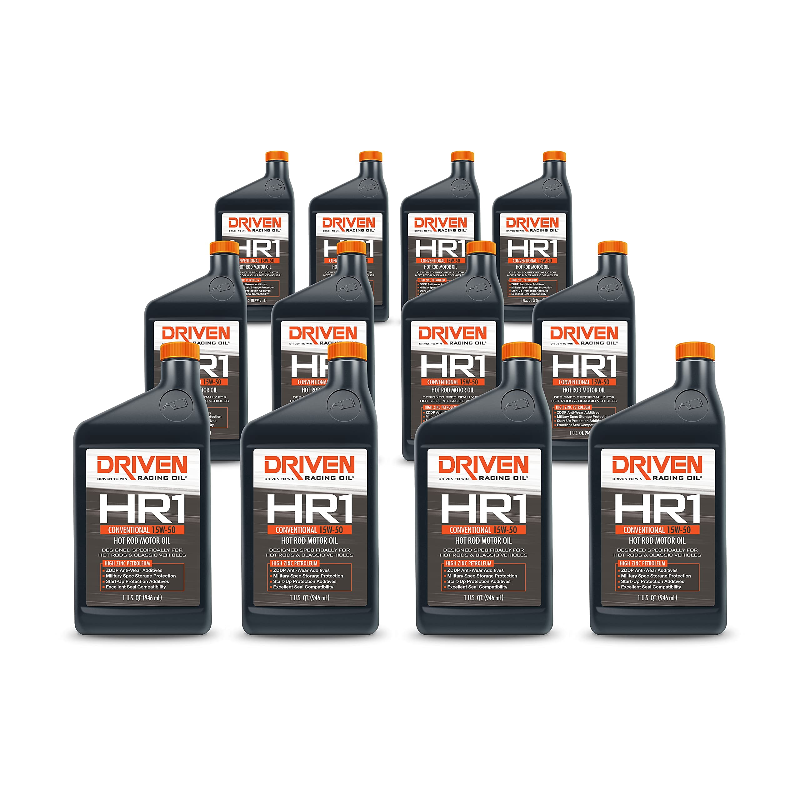 Driven Racing Oil HR1 Conventional 15w-50 Engine Oil - Formulated for Classic and Racing Applications. Ideal for Long Stroke and/or high Compression Engines. (12 Quarts)