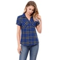 thumbnail image 2 of INSPIRE CHIC Chemise à Carreaux pour Femme en Coton Style Boyfriend à Boutons devant à Manches Courtes, 2 of 6