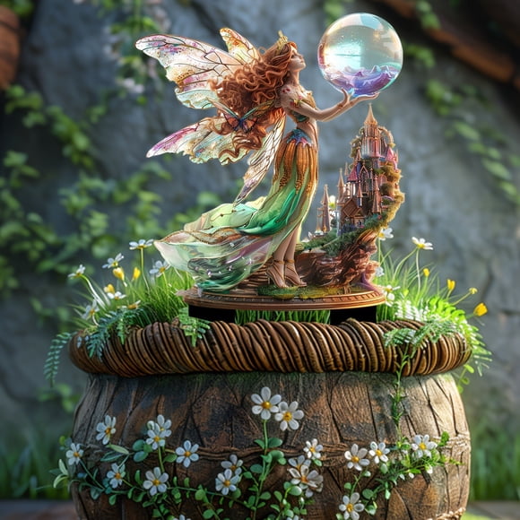 YYHQDS Insert de Sol Fée Ailée avec Boule de Cristal, Décor Acrylique Plat 2D pour Jardin, Décorations de Maison Extérieures et Intérieures, Figurine de Jardin Féerique avec Lumière LED Liquidation Ventes Aujourd'hui Aubaines Prime