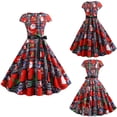 thumbnail image 2 of Robe de Noël Vintage pour Femmes, Imprimé Vintage, Sans Manches, Col Rond, Soirée, Robe de Fête, Robe de Noël, Manteau, 2 of 9