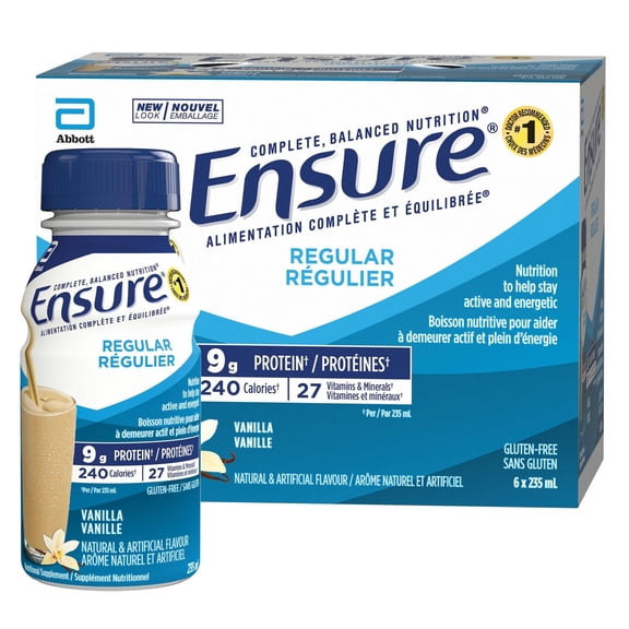 Ensure Regular, Nutritional Supplement Shake, Nutrition To Stay Active And Energetic, Vanilla, 6 x 235-mL Bottles