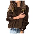thumbnail image 2 of pxiakgy Manteaux d'Hiver pour Femmes Pull-Over Mode Couleur Unie Col Rond Chaud à Manches Longues pour Femmes Marron + l, 2 of 3