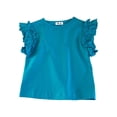 thumbnail image 1 of Sunnyoo Girls Ruffle Sleeve Cotton T-Shirt Solid Color Casual Crew Neck T Shirt, 1 of 2