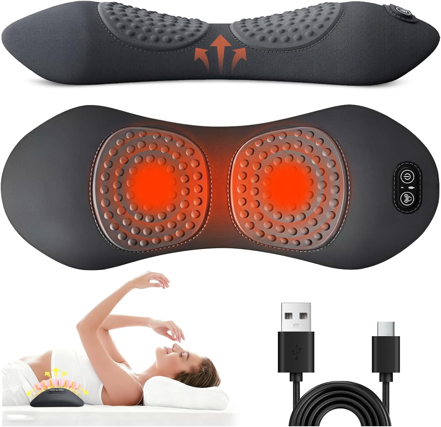 2026 Upgrade Triple Fusion Back Massager, Lumbar Massager with Electric Heated, Vibration & Traction for Lower Back Pain Relief and Spine Support