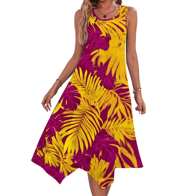Ovzne Robes d'Été pour Femmes 2025 Robe Femme Robes pour Femmes Sans Manches Col Rond à Cordon Décontractée à Volants Ligne A Robe Mini Robe pour Femmes Liquidation