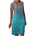 thumbnail image 2 of SMihono Robe d'Été Bohème pour Femmes Grande Taille Robes à Manches Courtes Mode Fleurs Imprimées Taille Robe d'Été Col en V Longueur Genou, 2 of 5