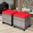 thumbnail image 1 of Costway 2PCS Patio Rattan Cushioned Ottoman Seat  Foot Rest Table Red, 1 of 10