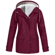 Meichang Women's Plus Size Winter Parkas Waterproof Windproof Casual Coats Jackets Warm Thicken Overcoats Zip Up Hooded Fleece Lined Coats Regular Solid Color Raincoats Outwear with Snap Pockets