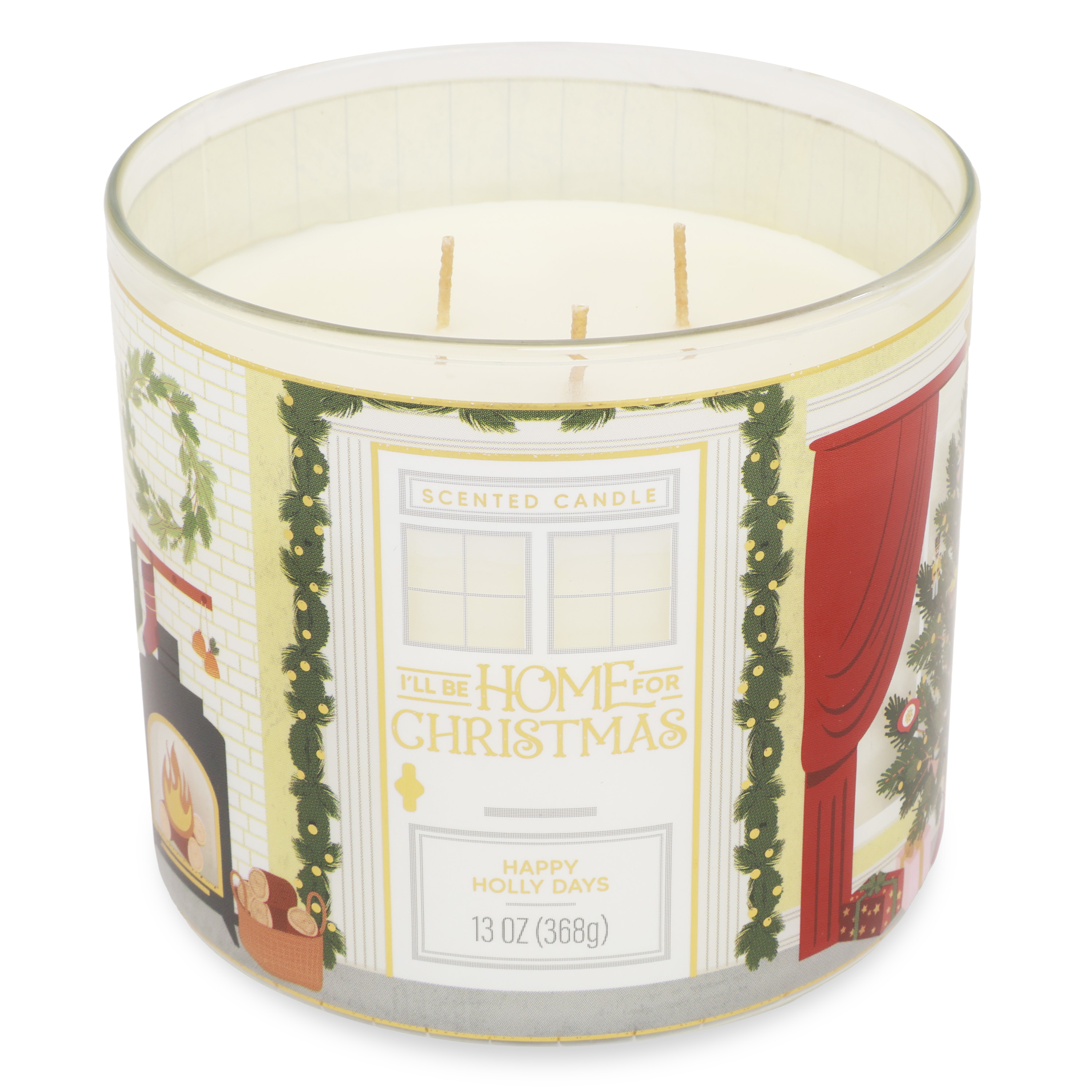 Bougie Mainstays à 3 mèches, "I'll Be Home For Christmas", enveloppe Happy Holly Days, 13 oz