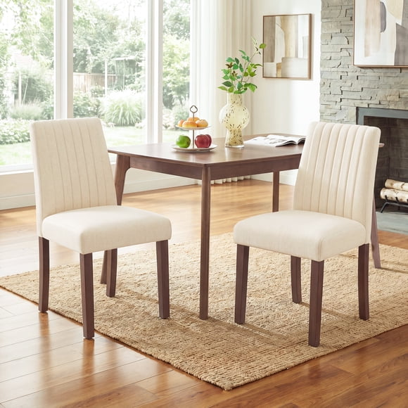 MALOL Upholstered Fabric Dining Chairs Set of 2, Modern Kitchen Chairs with High Back, Wood Dining Room Chairs for Restaurant, Cafe, Home, Beige