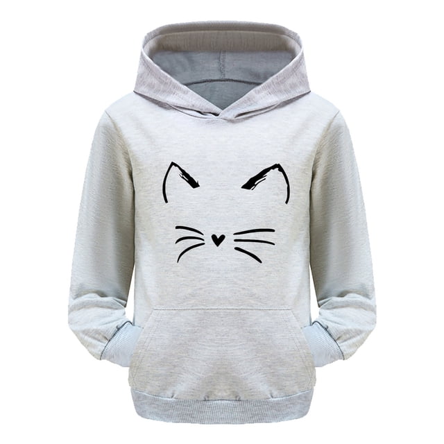 PMVFHDE Liquidation Chandails à Col Rond Filles Enfant Tout-Petit Garçons Filles Manches Longues Imprimés de Dessins Animés Chaud Chandail à Capuchon Chandail Hauts Tenues pour Enfants Survêtement Gris,140