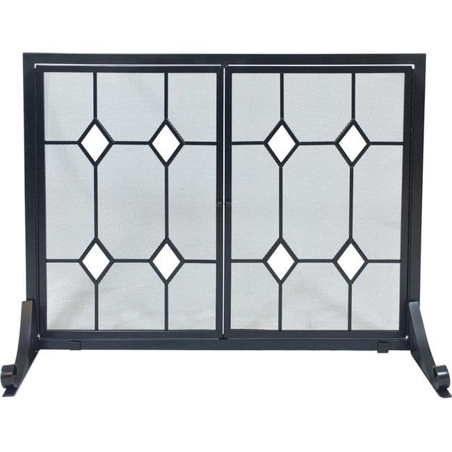 Écran en Fer Forgé à Motif Diamant en Verre avec Portes, Noir et Verre