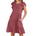 thumbnail image 2 of Robe d'Été pour Femmes 2024 Mode Grande Taille Couleur Unie Robe à Manches Courtes Rabais de 50 % Liquidation!, 2 of 9